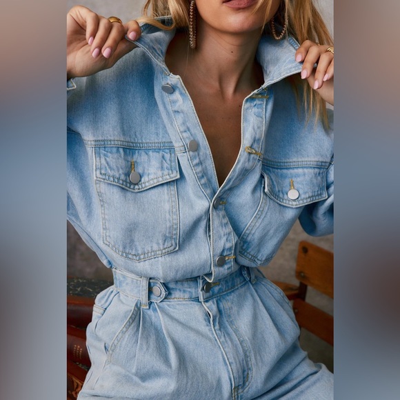Tell Me About It Light Blue Denim Jumpsuit - Picture 5 of 11
